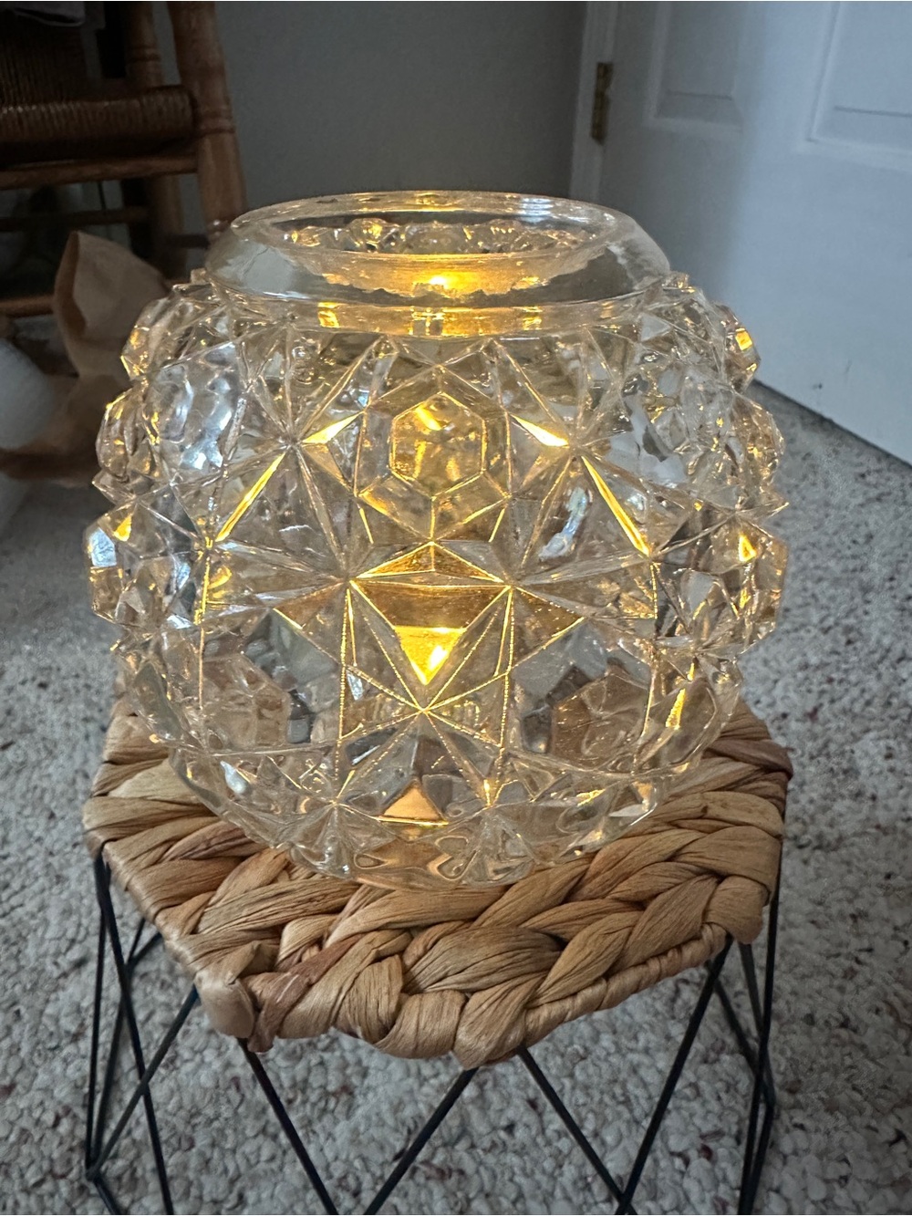 Vintage press glass rose bowl or lighted globe